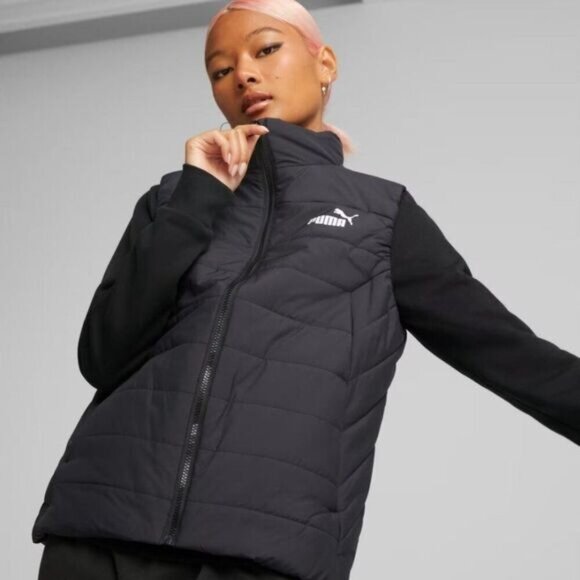 Puma Womens Black Padded Puffer Vest Jacket With Side Pockets & Full-Zip Closure - Picture 1 of 12